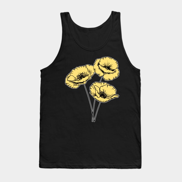 Yellow Poppy Plant Hand Drawn Gardening Gift Tank Top by Mesyo